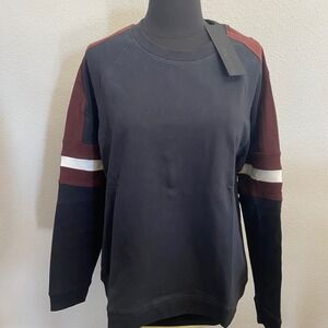 Mono B Womens Crewneck Sweatshirt Medium Burgundy Navy Color Block Pullover NEW